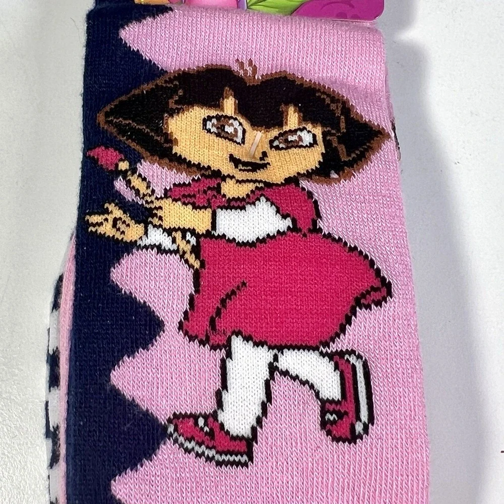 Nickelodeon Dora The Explorer & Boots Calf Socks Girls 6-8 Pink‎ Navy Pair/2 NWT
